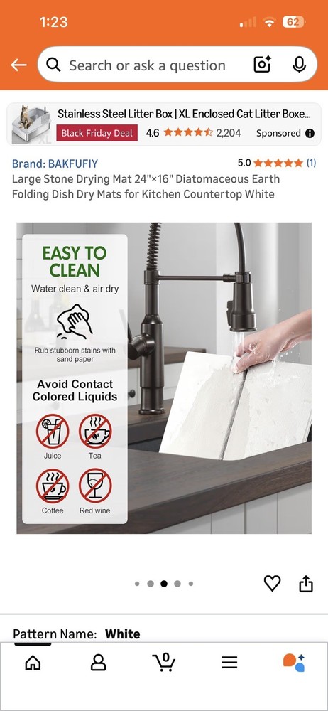 Large White Stone Drying Mat For Kitchen Counter 24x16”