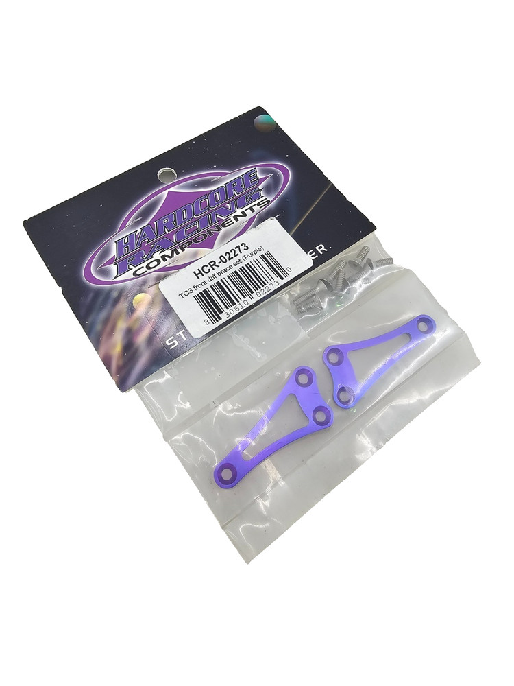 Hardcore Racing TC3 Front Differential braces Purple, some hardware removed