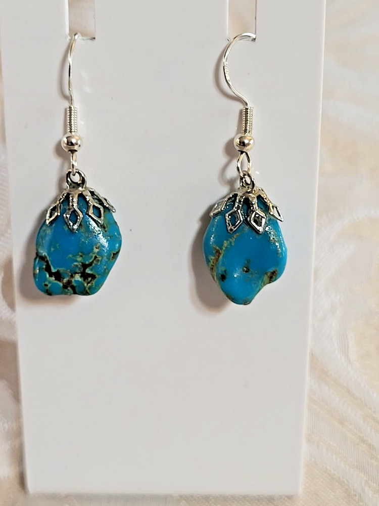 Kingman Raw Blue Turquoise Nugget Dangle Earrings
