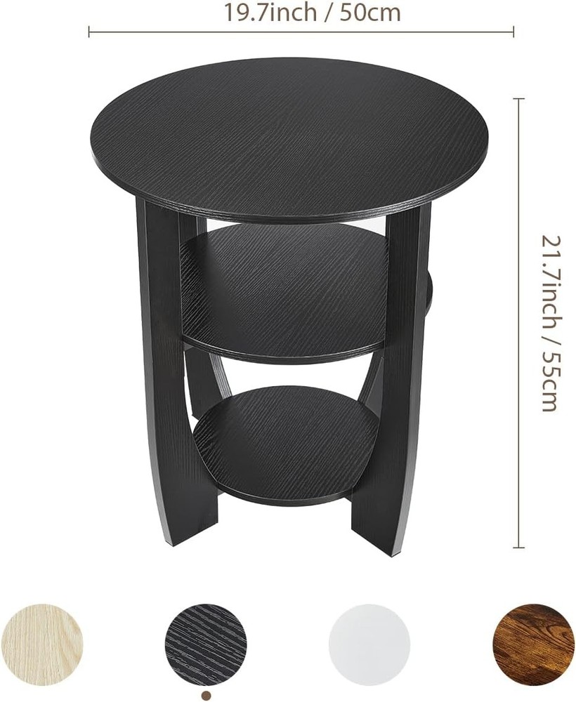 19.7" Black Round 3-Tier Side Table End Table Nightstand Storage Sofa #R08