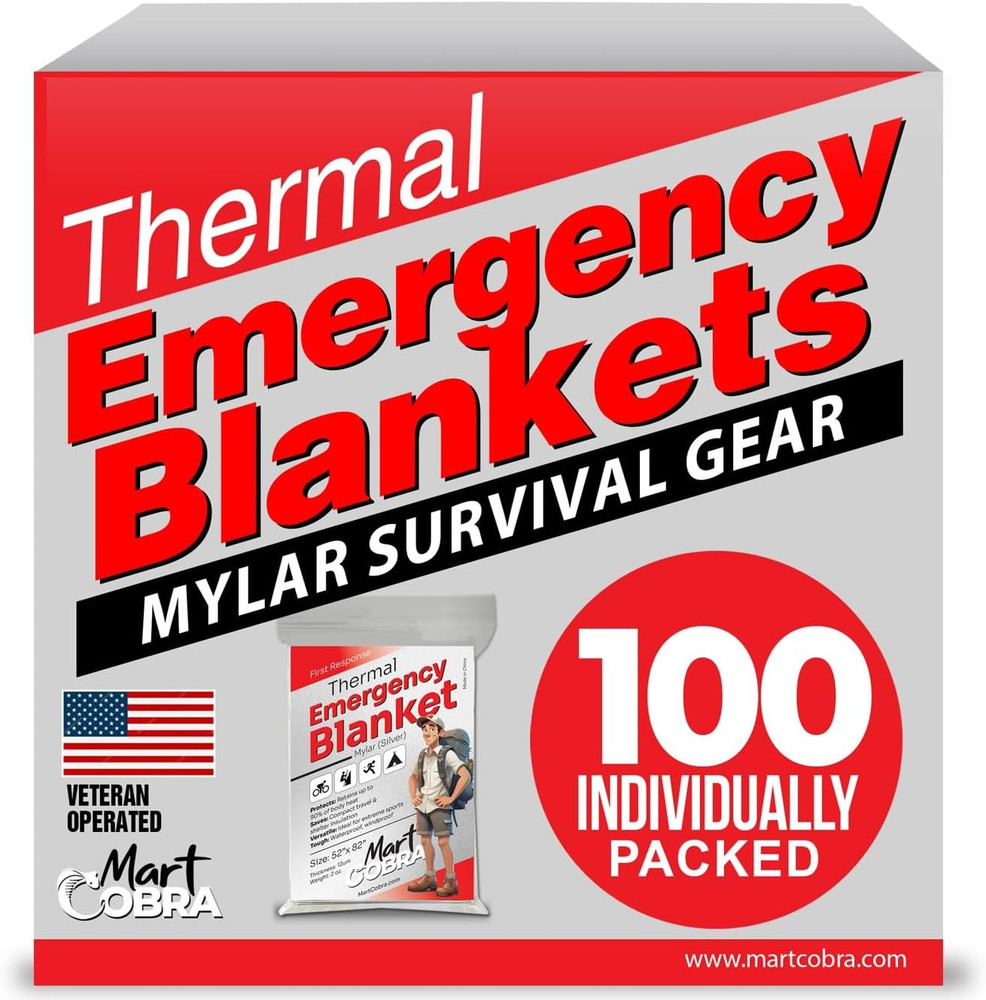 Emergency Blanket 100-Pack | Reflective Thermal Blanket | Survival Gear | Lightw