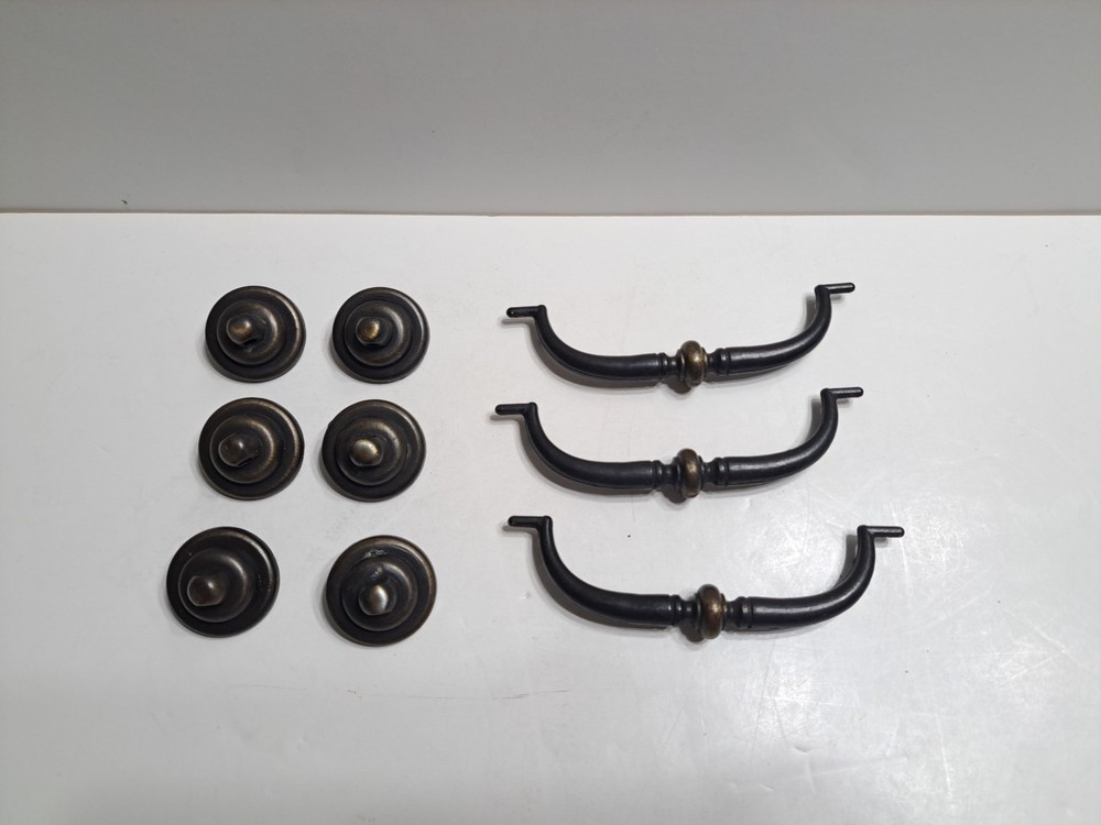 Vintage Set Of 3 Drop Bail Drawer Pulls Black