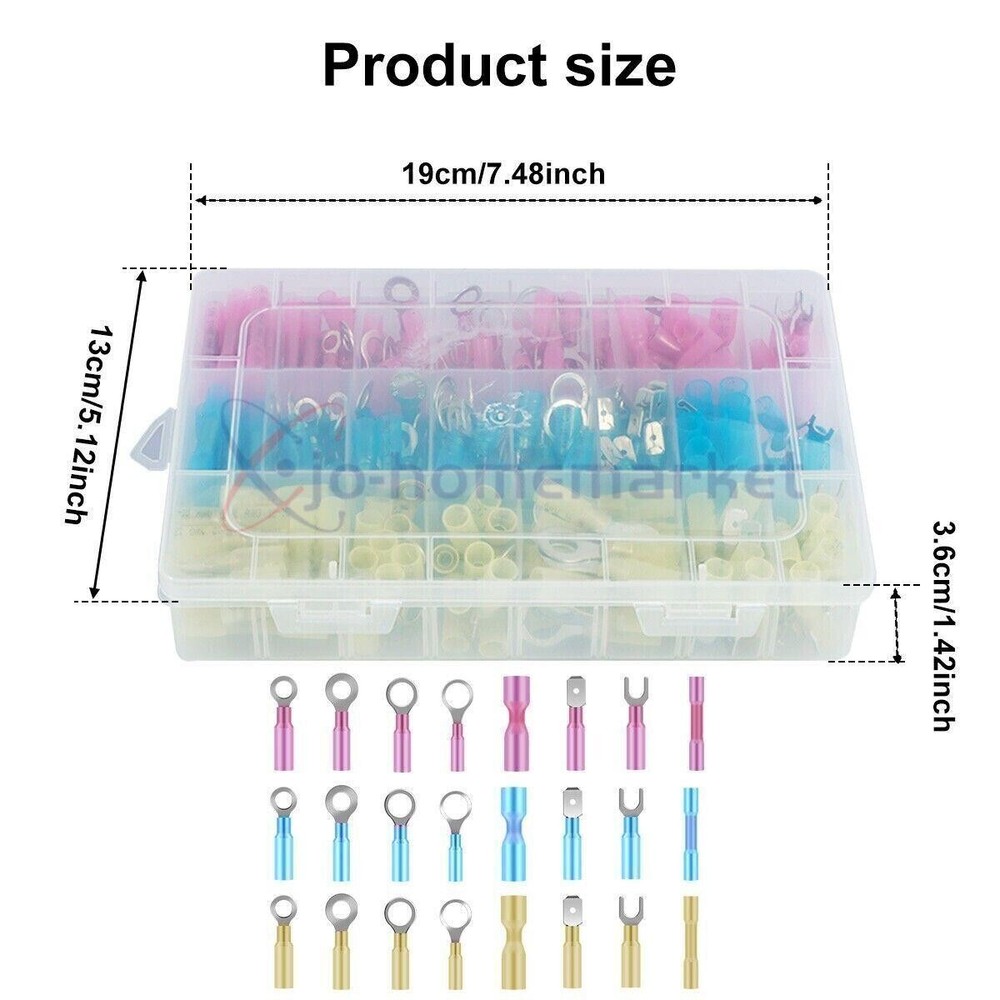 250PC Heat Shrink Wire Connectors Electrical Ring Fork Spade Crimp Terminals Kit