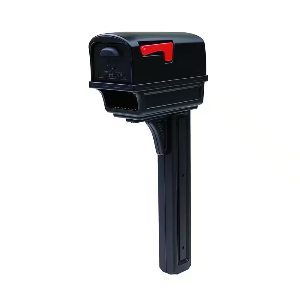 Gentry Black, Medium, Plastic, All-In-One Mailbox and Post Combo