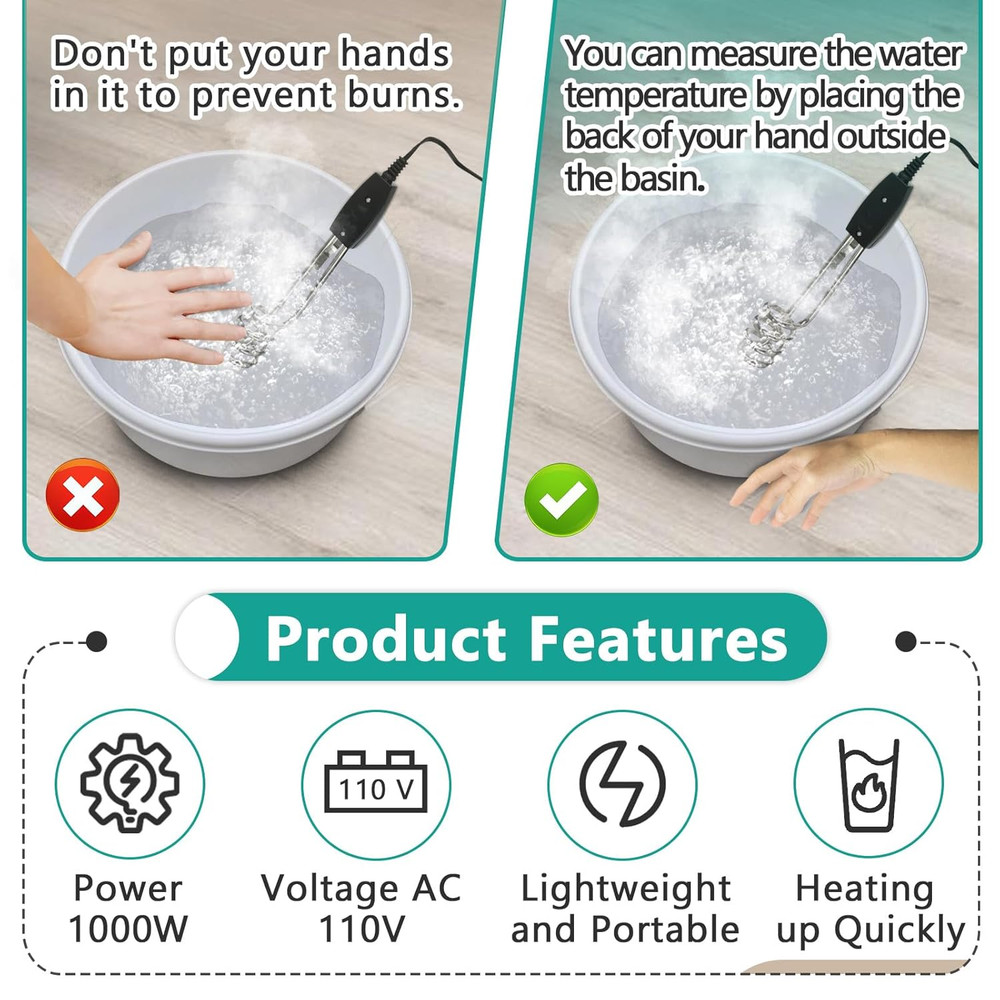 2 Pcs 1000W-110V Immersion Water Heater - 10In Immersion Electric Water Heater -