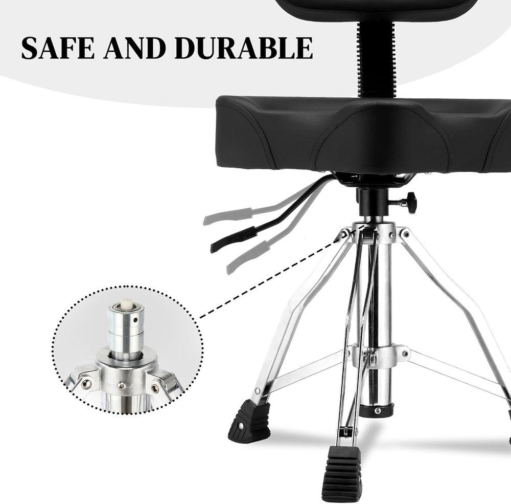 Drum Throne with Backrest | Heavy Duty Hydraulic Adjustable Stool, Saddle Seat &