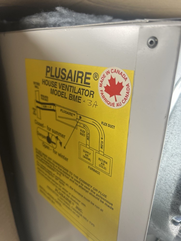 Plusaire BME-3a Residential Ventilation System NOS