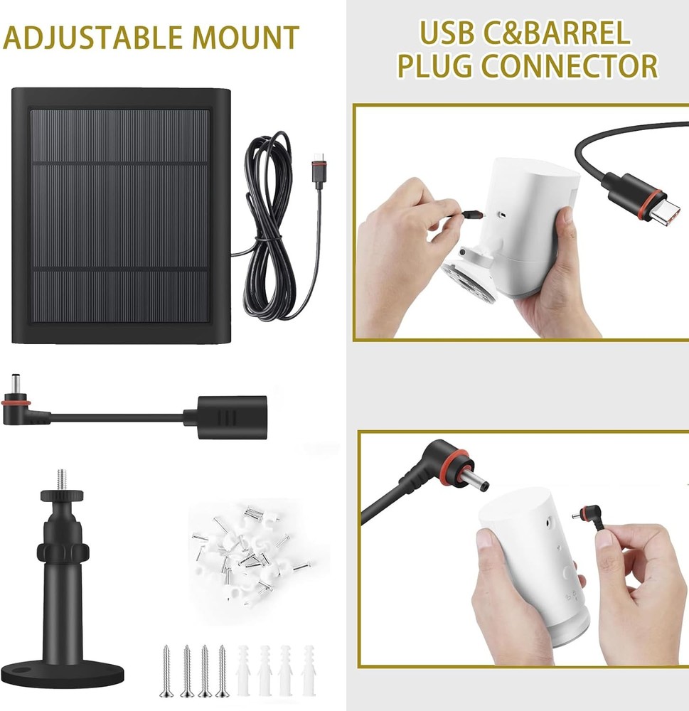 Solar Panel with 10FT Long Cable Dustproof Waterproof - for Ring Security Camera