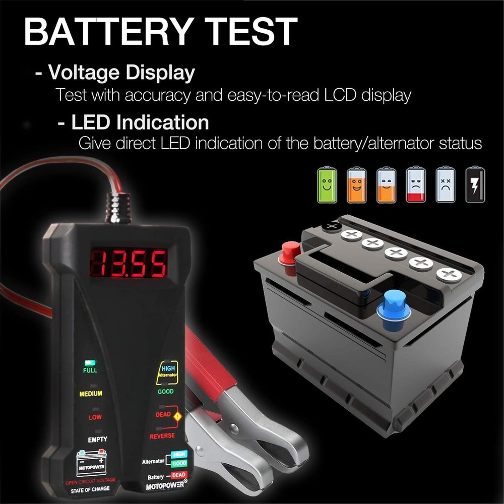 12V Digital Car Battery Tester Voltmeter and Charging System Analyzer with LC...