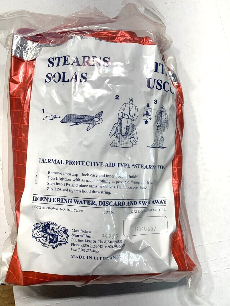 Stearns SOLAS Thermal Protective Aid Type ITP1 For Boat Raft Emergency