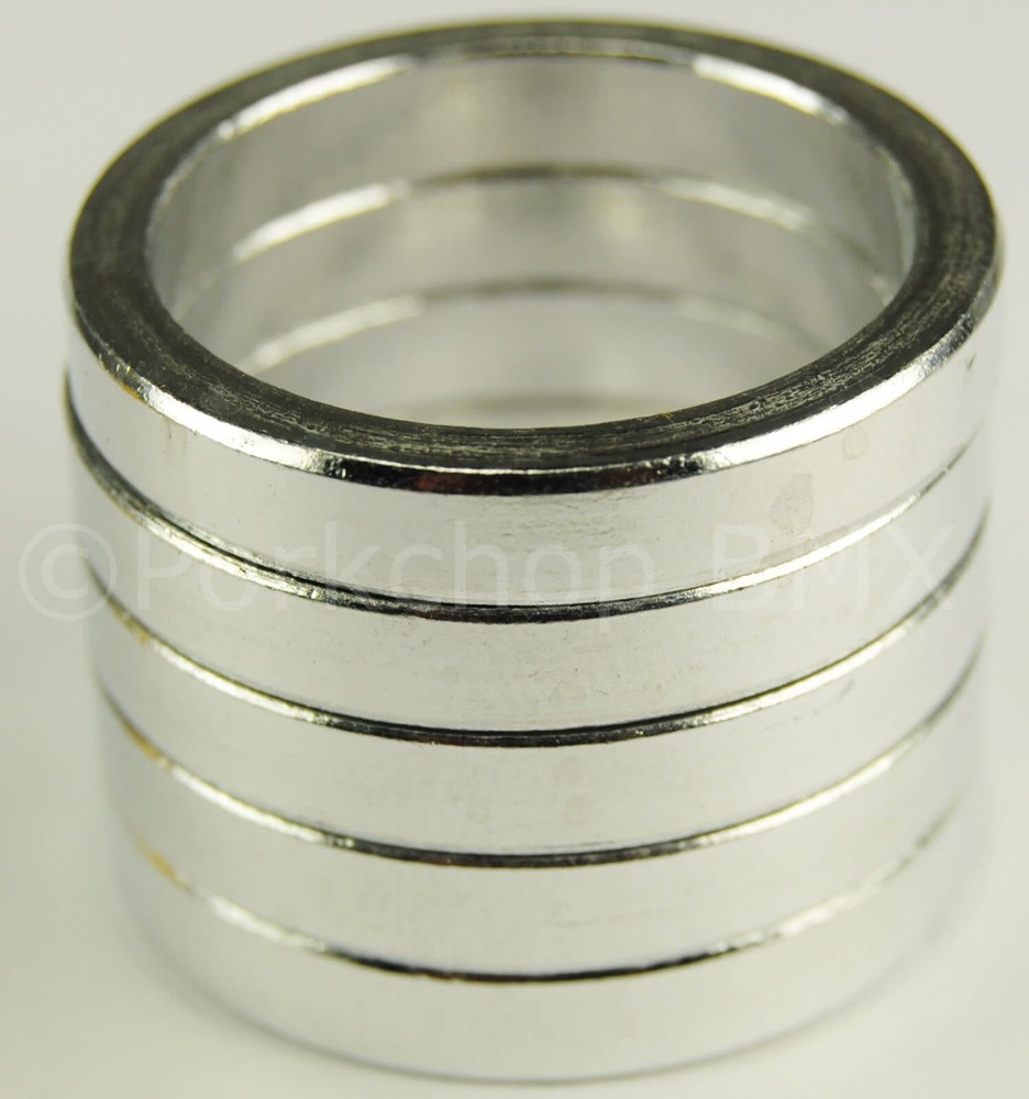 Bicycle MINI BMX ROAD MTB headset spacers 1" threadless (SET of 5) 5mm SILVER