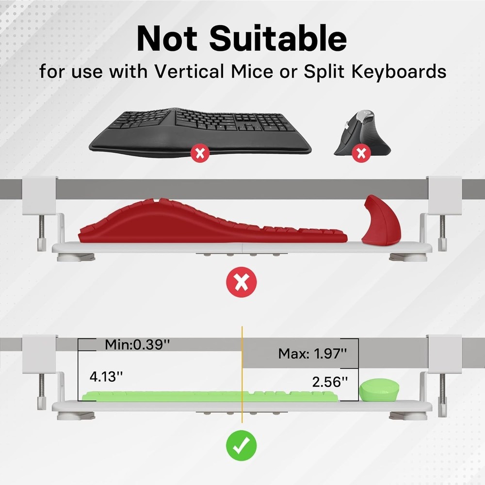 Under Desk Keyboard Tray, Pull-Out Keyboard & Mouse Platform with C-Clamp, 25...