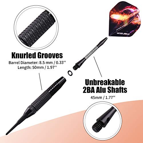 Darts Plastic Tip - Soft Tip Darts Set - 12 Pcs 18 Gram with 100 Extra black