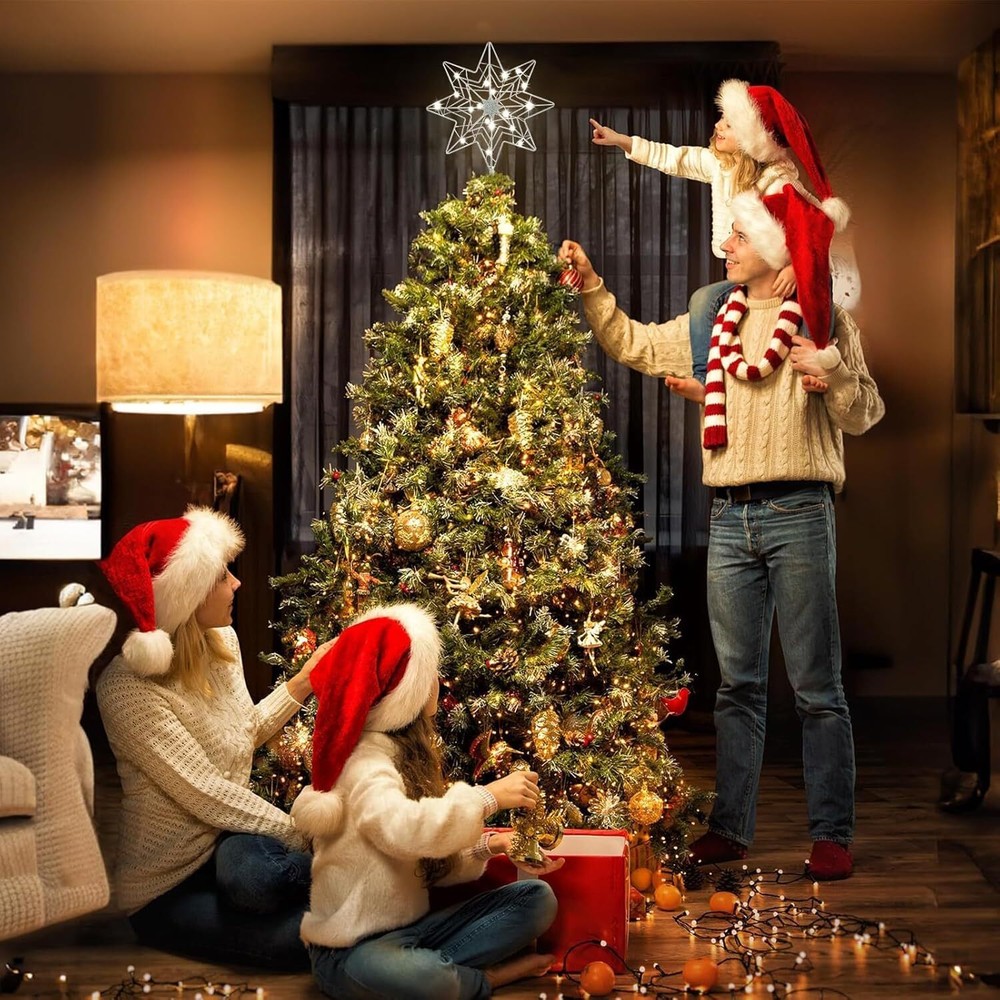 hogardeck Christmas Tree Topper, Glittered Silver 8-Pointed Large,