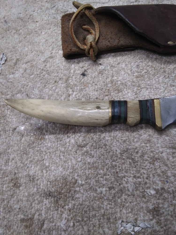 Vintage Custom Fixed Blade Hunting Knife Stag Handle Unknown Maker W/Sheath