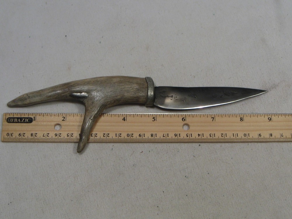 Custom Handmade MEESE Antler Handle Fixed Blade Knife & Sheath. #20