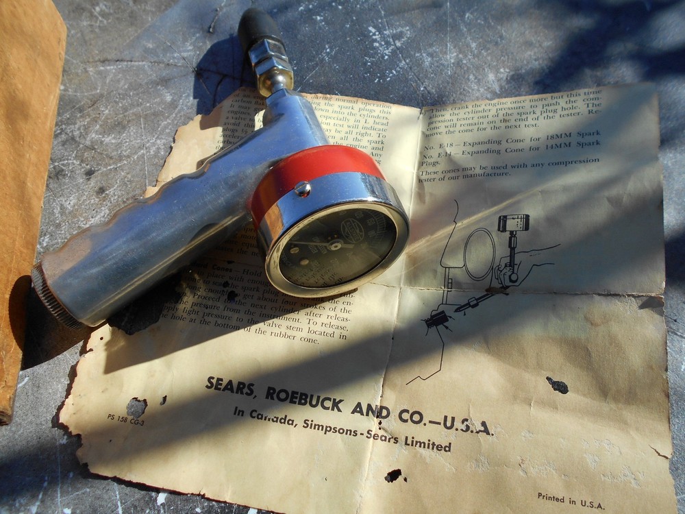 Vintage Sears and Roebuck Compression Tester Gauge Nice, Small Engine, Outboards