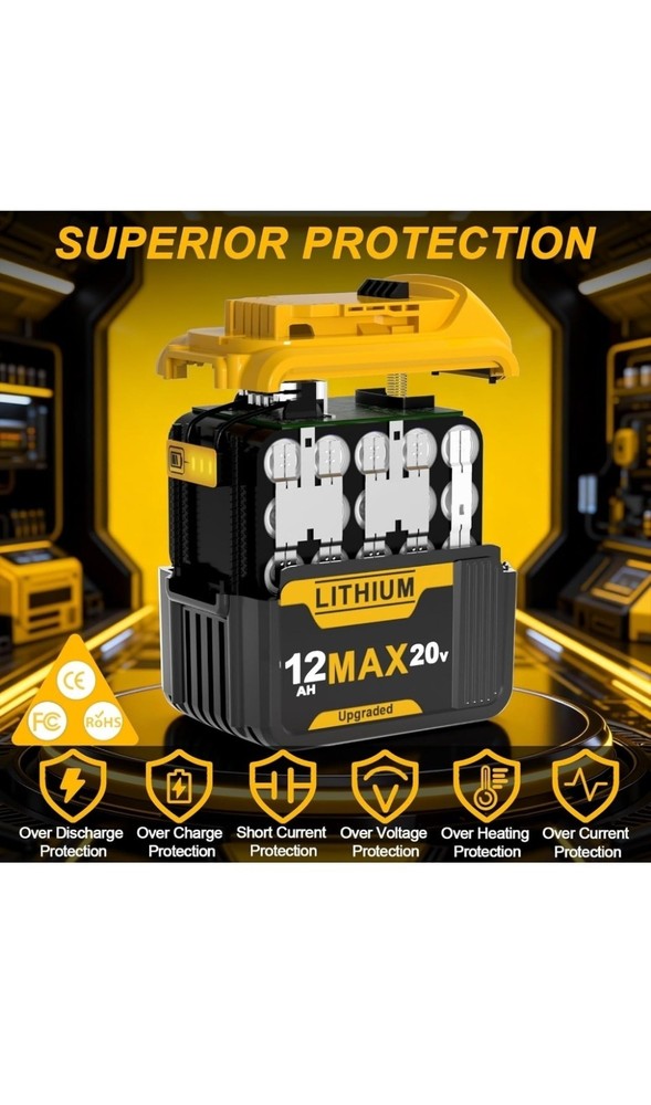 2Pack 12.0Ah Battery Replacement for 20V Max Battery Compatible with Dewalt
