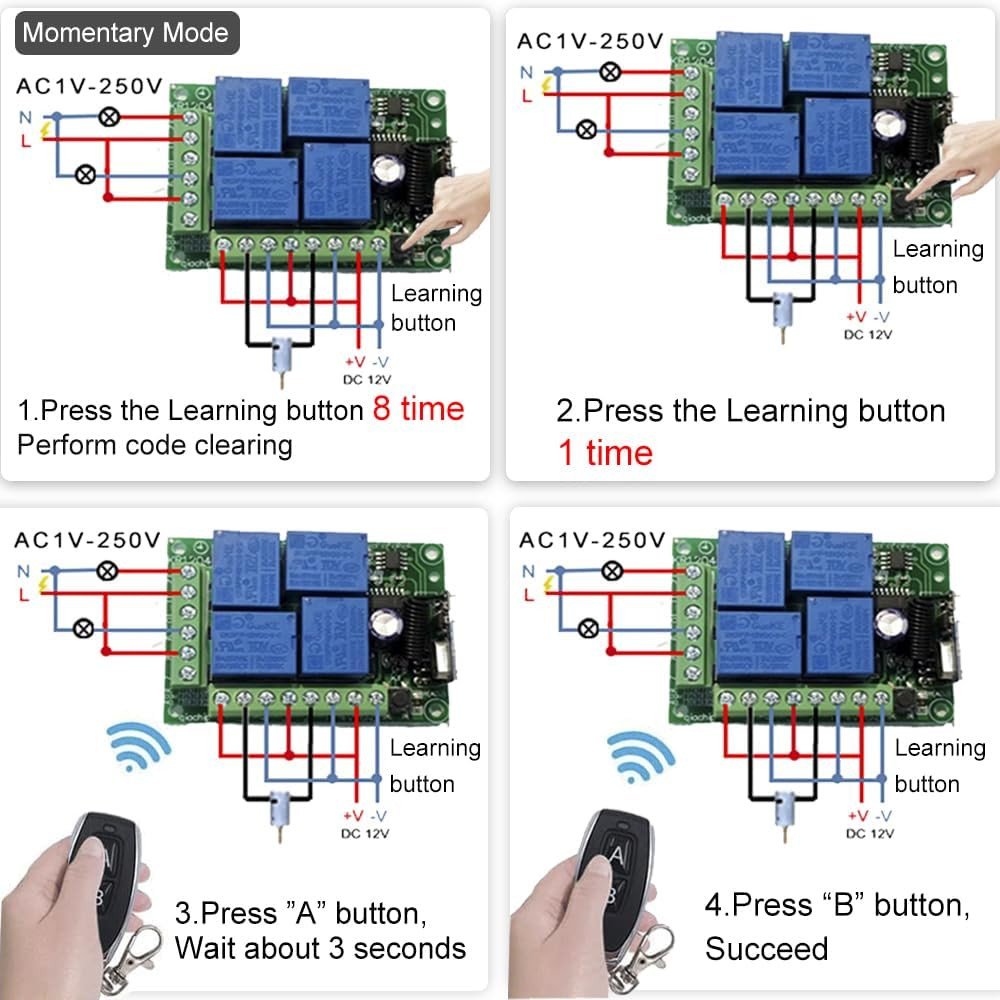 Universal 12V 4CH Wireless Relay Remote Module Switch RF 433Mhz with Remote Cont