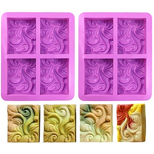 2PCS Sea Wave Silicone Soap Molds, 4-Cavity Rectangular Waves for Silicone Mold