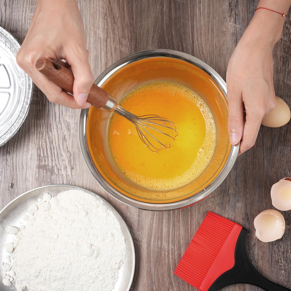 Stainless Steel Wire Whisk, Wooden Handle Kitchen Multi Function Non Stick Ba...