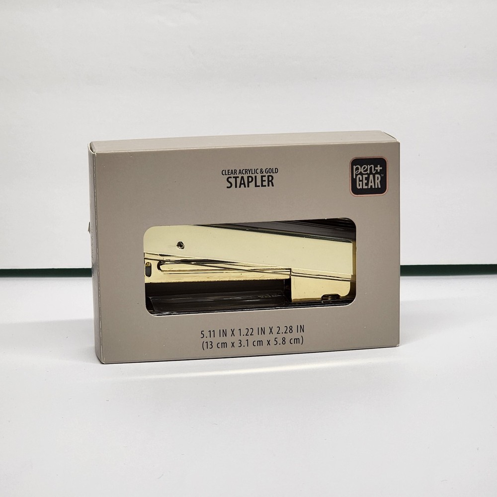 Compact Clear Acrylic Gold Stapler, 20 Sheet Capacity, Half Strip, Transparen...
