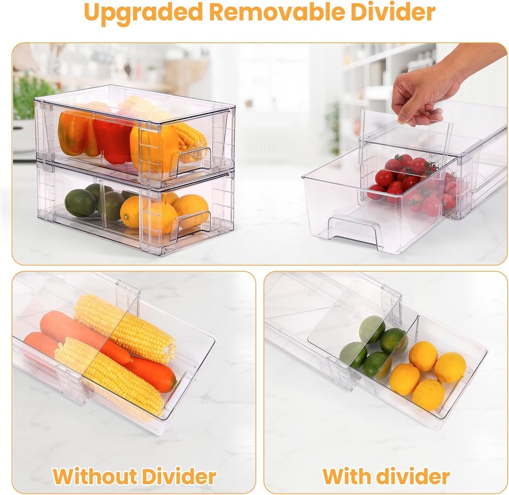 2 Pack Stackable Storage Drawers,Plastic Organizers Bins Drawers Storage W/