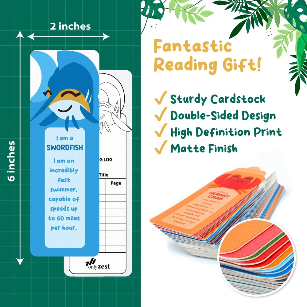 100 Pack Cute Sea Animal Bookmarks Bulk