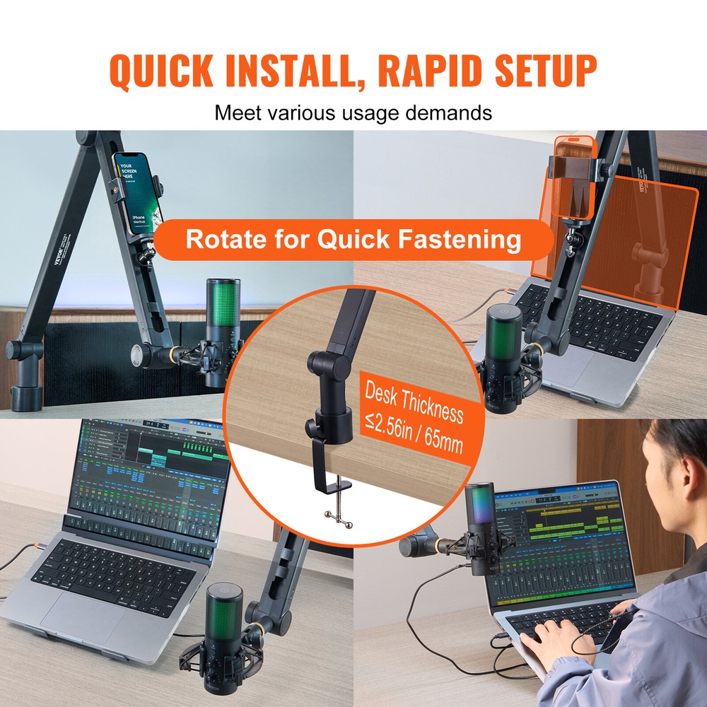 VEVOR Microphone Boom Arm with Desk Mount 360° Rotatable Adjustable Mic Stand