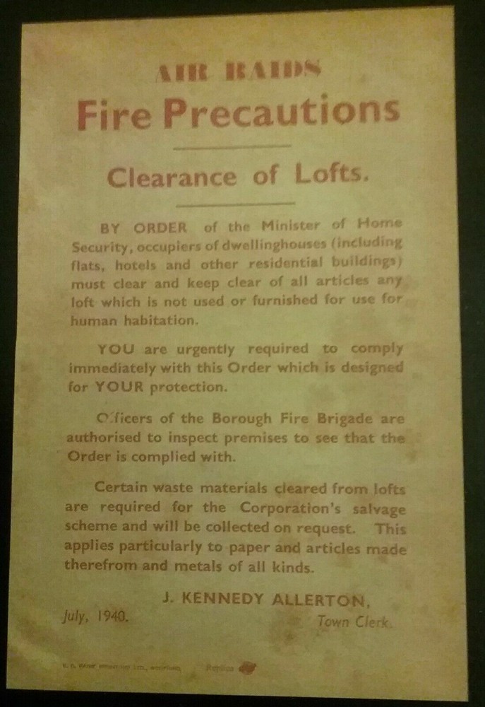 LEAFLET POSTER ON AIR RAIDS FIRE PRECAUTIONS IN 1940 , HISTORY , BLITZ , WAR