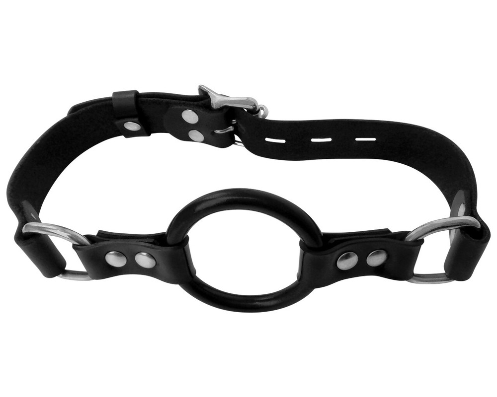 Deluxe Leather Lockable Ring Gag, Ball Gag, Open With Adjustable Leather Strap