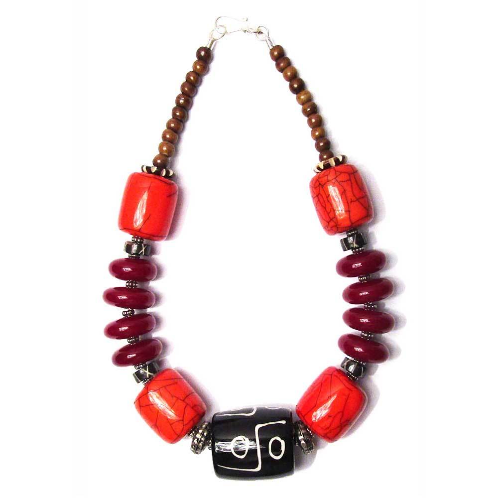 TIGERSTARS HANDCRAFTED MULTI BLACK DRUM TRIBAL STATEMENT NECKLACE