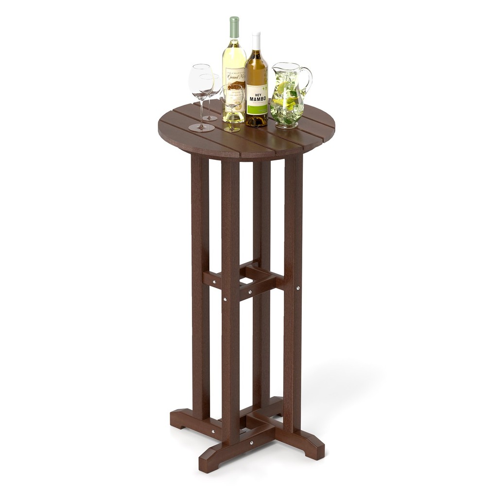 21.5" Round Bar Table Patio HDPE Bar Height Dining Table w/ Slatted Tabletop