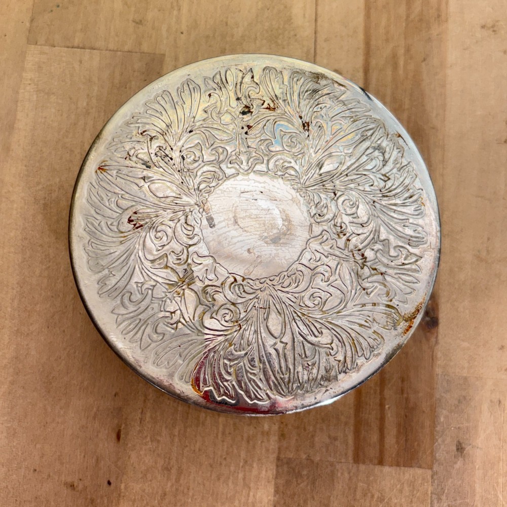 Set 9 Silverplate Coasters, Embossed Floral Pattern, Vintage, 3.5"dia