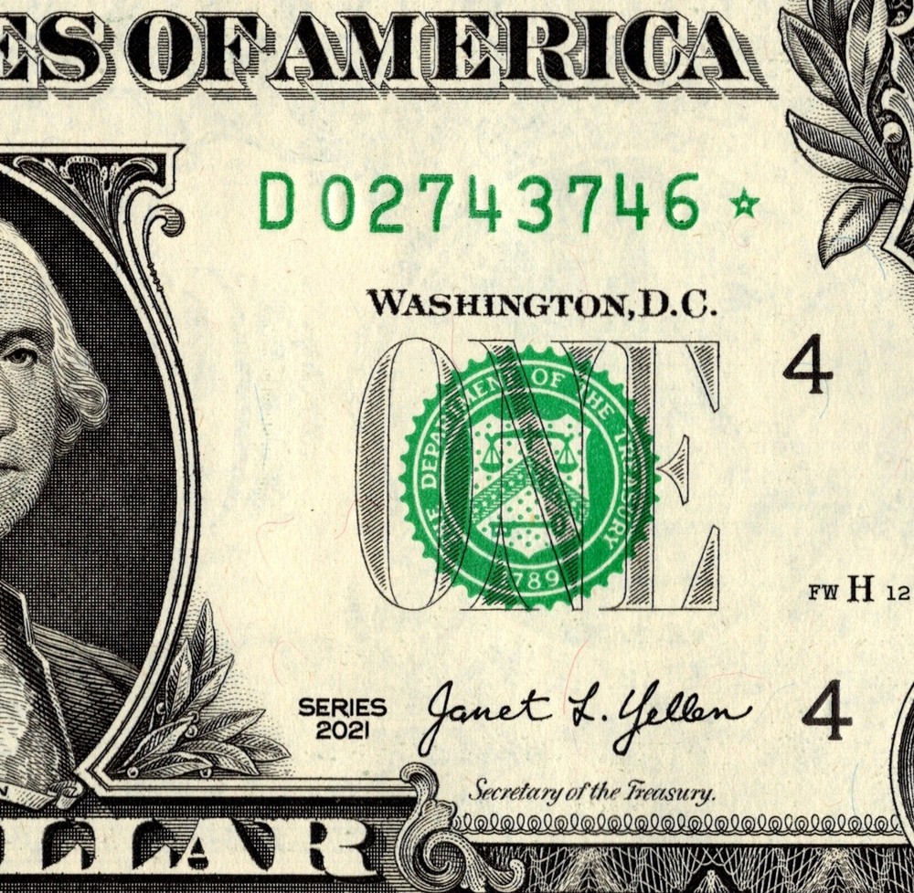2021 D Star Note One Dollar Bill Regular Run Pack Note D02743746* UNC