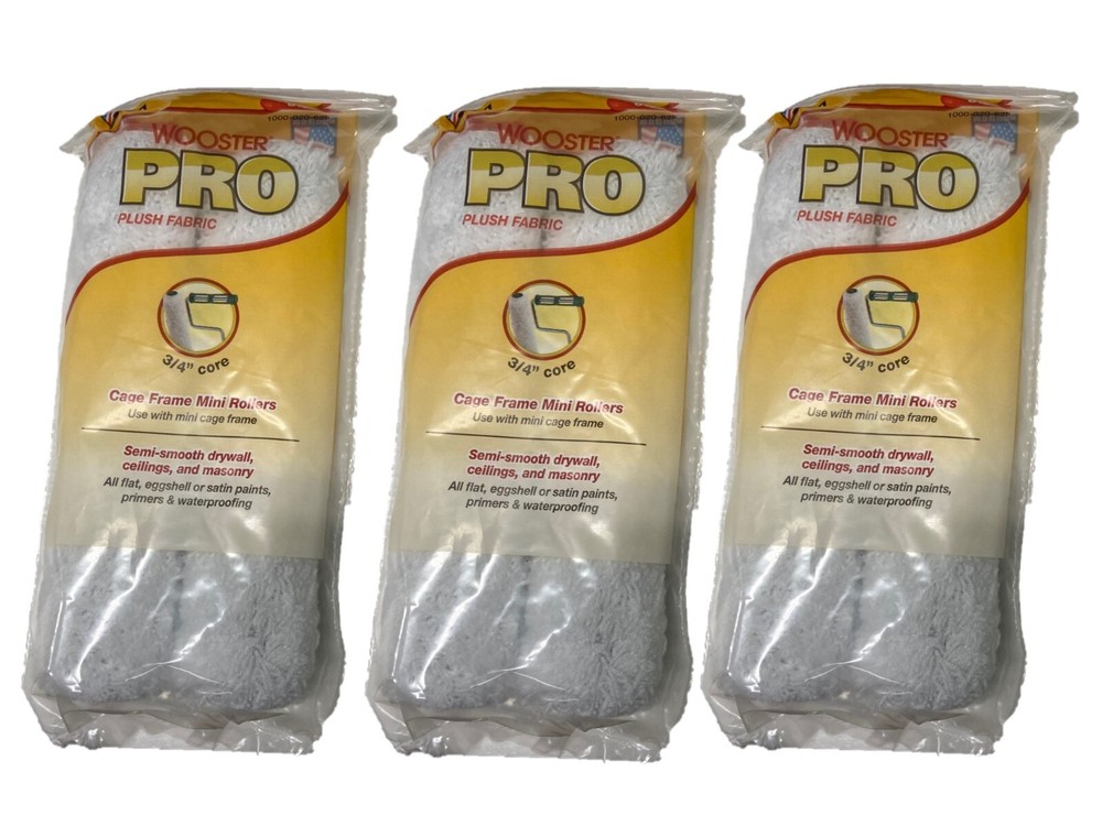 Roller Covers Wooster 6 1/2", 6 PACK, Plush Fabric Cage Frame Mini Rollers 3/4"