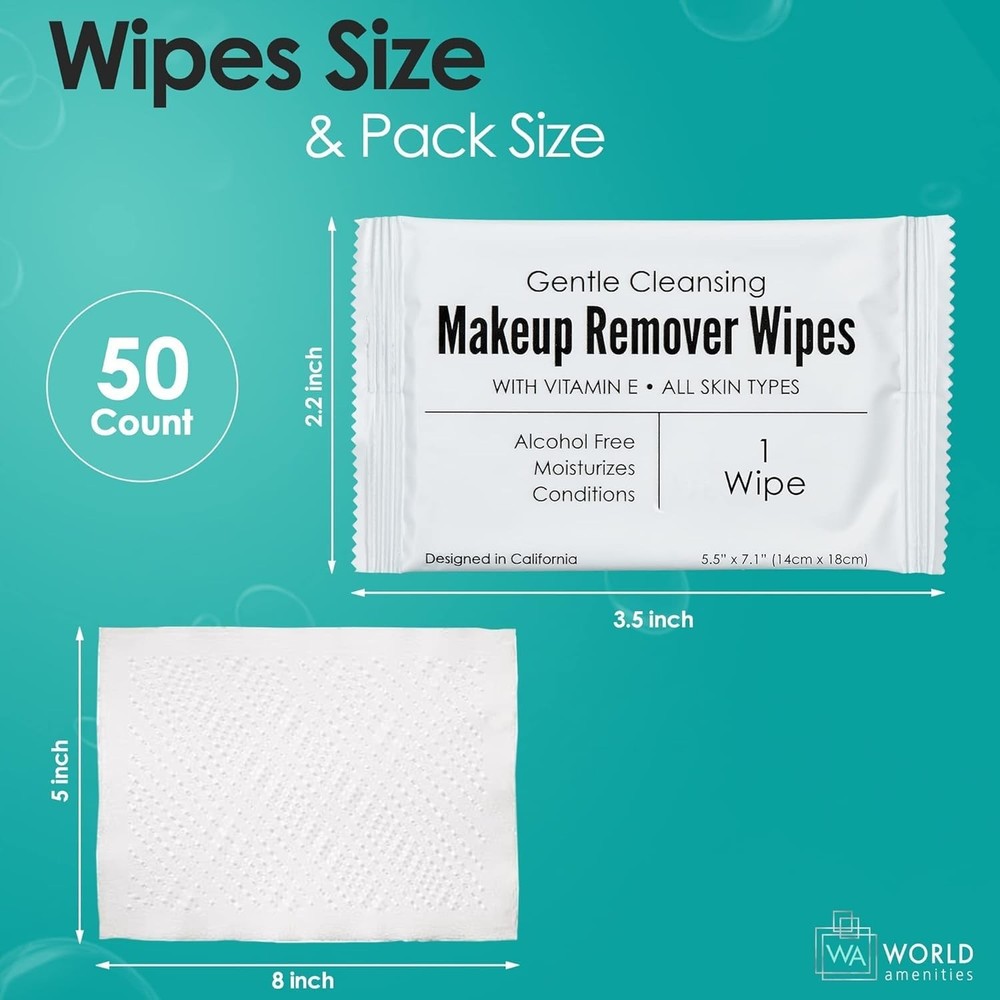 Bulk Makeup Remover Wipes | 50 Count | Individually Wrapped, Gentle Cleansing...