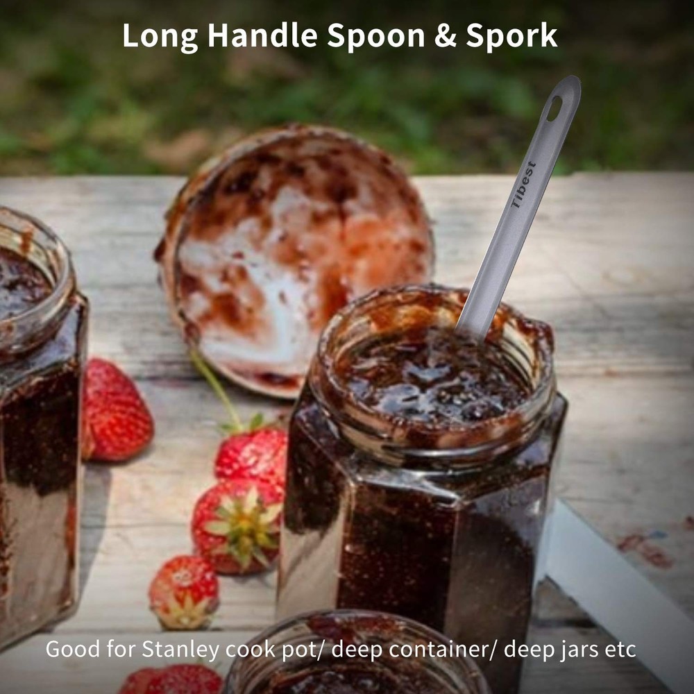 Titanium Spork Long Handle Camping Spoon Backpacking Spork Titanium Long Spoo...