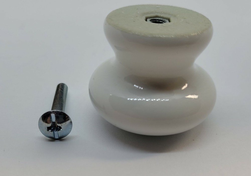 1-1/2" White Porcelain Round Knob (solid top - hidden screw) handle pull drawer
