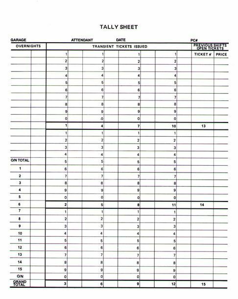 Tally Sheets 8 1/2" x 11" Printed 100 sheets per pad