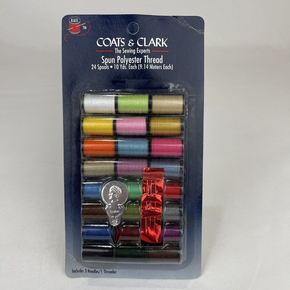 Coats & Clark Spun Polyester Thread 24 Spools 10 Yards Each Light & Dark Shades