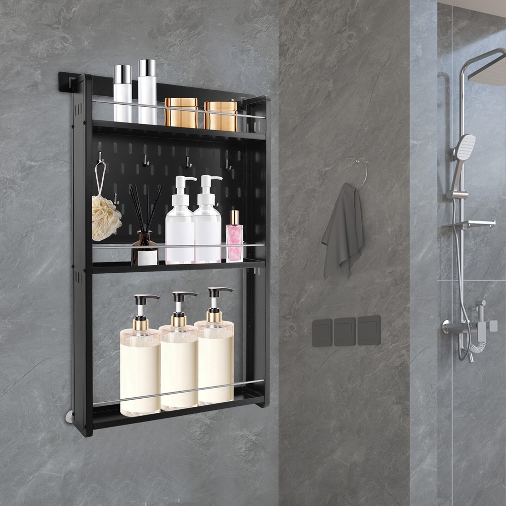 3 Tier Kitchen Storage Rack Wall-mounted Storage Rack w/ 6 Hooks for Home Hotel