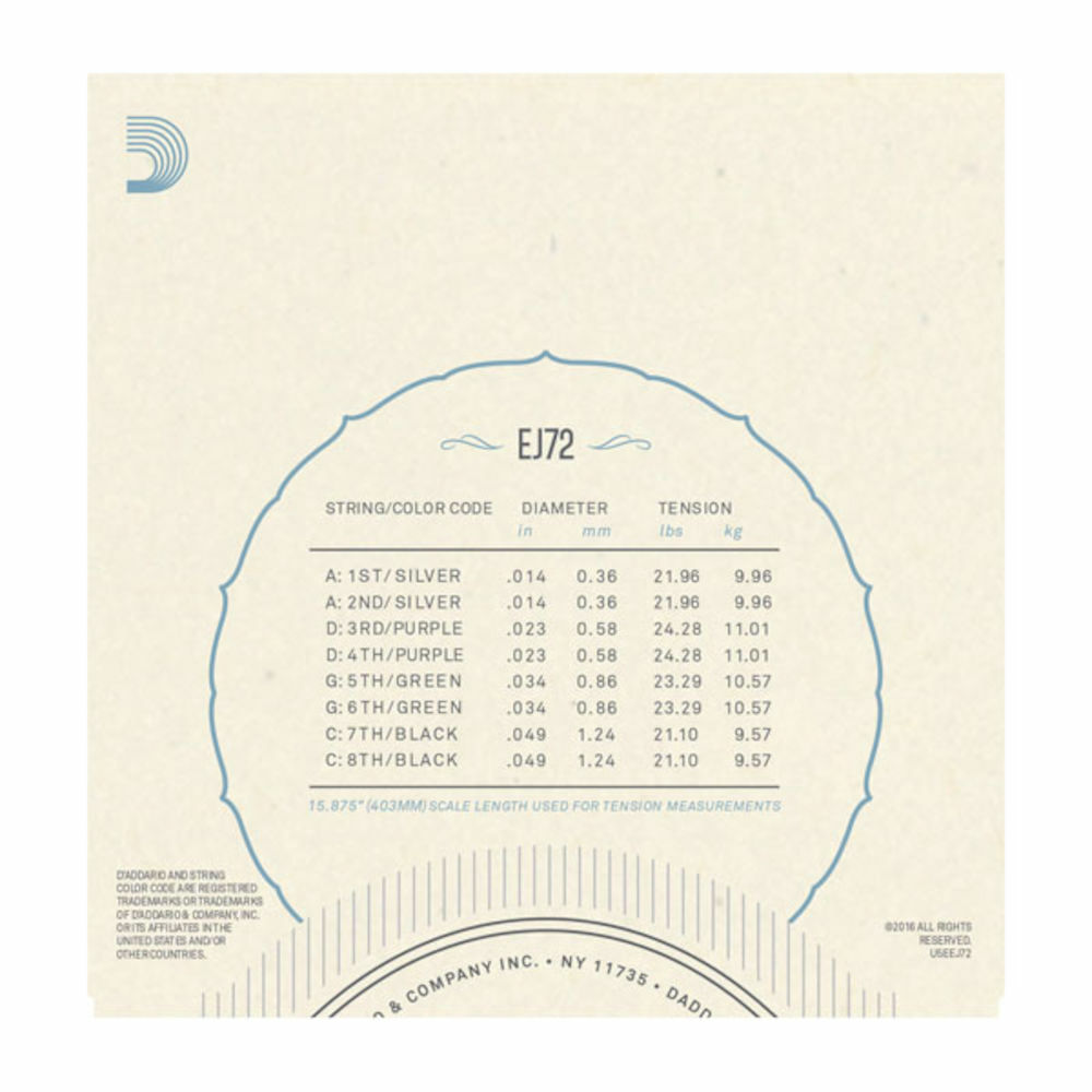 D'Addario EJ72 Phosphor Bronze Mandola Strings, Light, 14-49