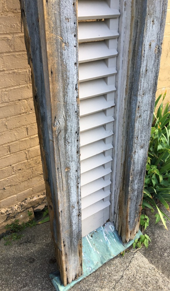 Large unusual matching pair architectural shutter Gothic windows---16287