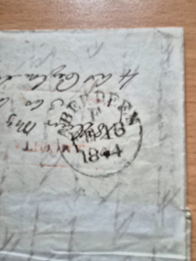 1844 England Stampless Folded Letter Cover Aberdeen postmark?