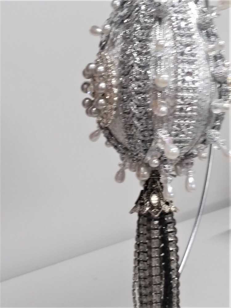 Gift EASTER EGG Ornament - Magnificent silver tasseled ornament