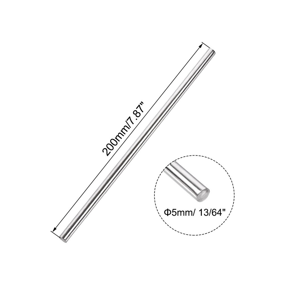 5 PCS 5mm x 200mm 304 Stainless Steel Solid Round Rod