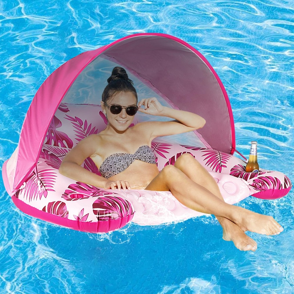COOLCOOLDEE Pool Float with Canopy, Cup Holder  XL Pool Chair Lounge Float wi...
