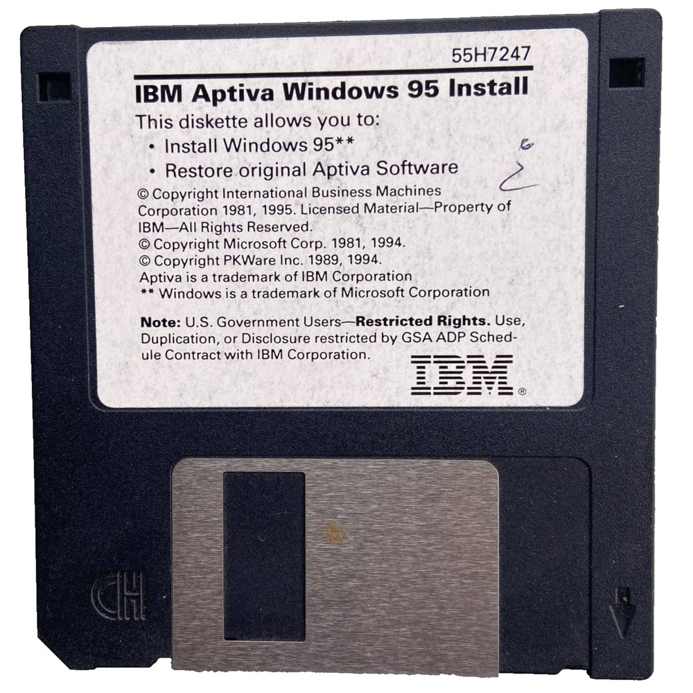 Vintage Software Restore Disk IBM Aptiva Windows 95 Install 1994 Computer PC 3.5