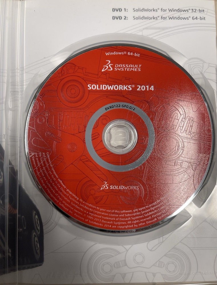 SolidWorks 2014 DVD 2 Discs 64-bit Microsoft NO Serial# Included